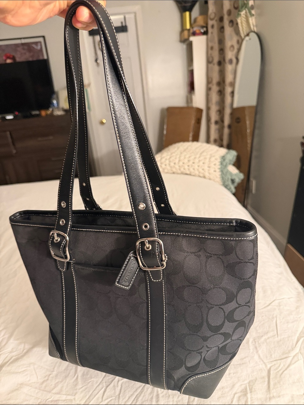 Coach Black Signature Canvas Shoulder Tote - Picture 2 of 6